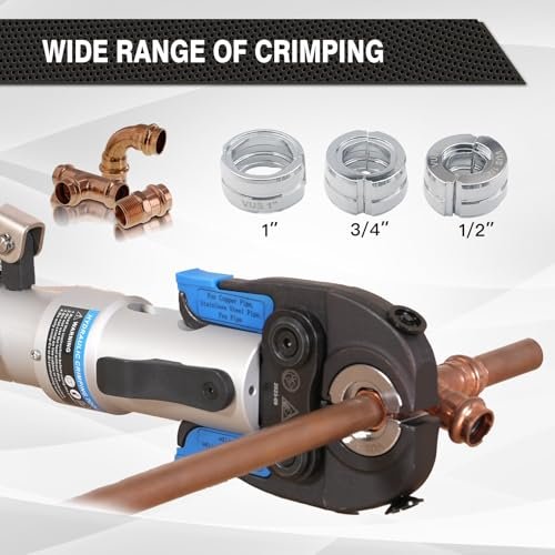 Hydraulic Copper Pipe Press Tool for Viega ProPress Fittings | Includes 1/2", 3/4", & 1" Dies | Ideal for Narrow Spaces & Tee Fittings | Includes 1 Set of Dies (1950)