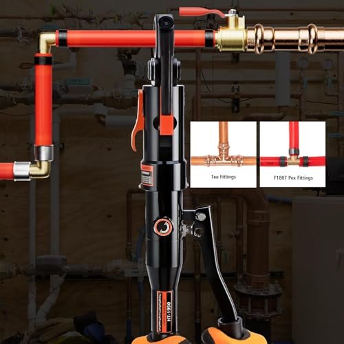 Hydraulic Copper Press Tool, Pex Crimping Tool with 1/2", 3/4", 1" Dies for Copper Pipe Fitting & 3/8"-1" Dies for ASTM F1807 Pex Copper Rings, Heavy Duty HT-1950E