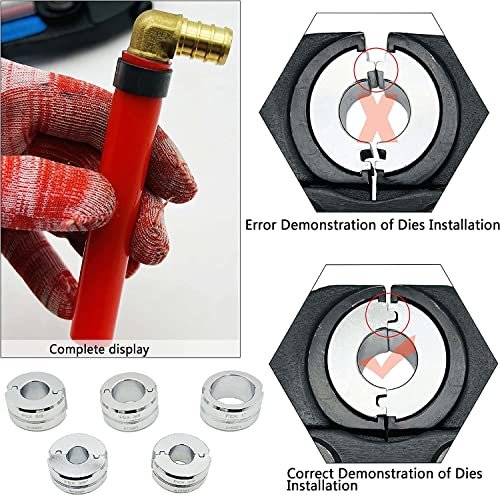 Hydraulic Copper Press Tool, Pex Crimping Tool with 1/2", 3/4", 1" Dies for Copper Pipe Fitting & 3/8"-1" Dies for ASTM F1807 Pex Copper Rings, Heavy Duty HT-1950E