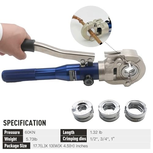 Hydraulic Copper Press Tool with 1/2",3/4" and 1" Jaw Copper Pipe ProPress Crimper Pressing Pliers, including Pipe Cutter_iGeelee