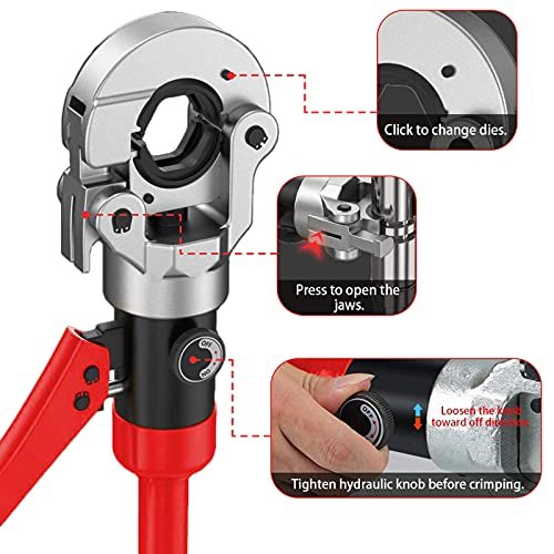 Hydraulic Copper Tube Crimping Tool,Copper Pipe Fittings Crimping and Plumbing Tool with Crimping Dies Jaw 1/2", 3/4", 1" (RED)