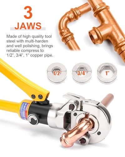 Hydraulic Copper Tube Fittings 1/2, 3/4, 1" Press Crimping Tool Kit Pex Pipe Crimper Pressing Pliers Stainless PEX Press Sleeves for Copper Pipe with Pipe Cutter