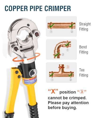 Hydraulic Copper Tube Fittings 1/2, 3/4, 1" Press Crimping Tool Kit Pex Pipe Crimper Pressing Pliers Stainless PEX Press Sleeves for Copper Pipe with Pipe Cutter
