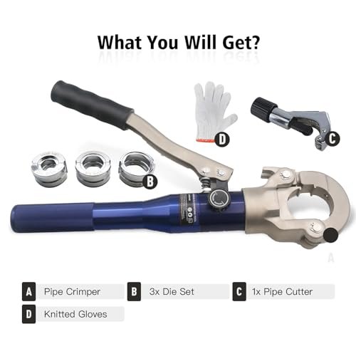 Hydraulic Pro Press Tool with dies of 1/2, 3/4, 1"- Compatible with Viega, Pro-Press Fittings (GC-1_JK)