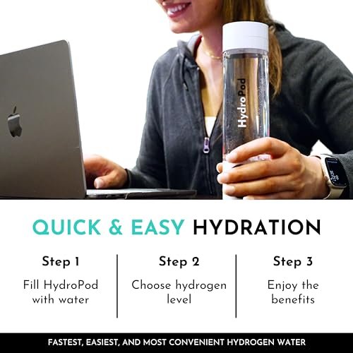 HydroPod Premium Hydrogen Water Bottle Generator - Advanced HydroHealth Hydrogenated Water Machine & Ionizer - Smart Portable Water Purifier & Filtered Hydro Water Bottle