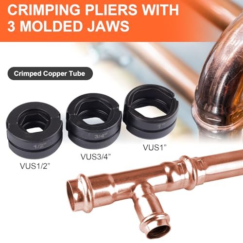 HZLZRZ Propress Tool for Copper Pipe, Hydraulic Tool Dies Jaw 1/2", 3/4", 1", Pro Press Crimper Tool Suitable for Pressing Copper Pipe of Water Heating Crimper Tool