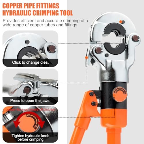 HZLZRZ Propress Tool for Copper Pipe, Hydraulic Tool Dies Jaw 1/2", 3/4", 1", Pro Press Crimper Tool Suitable for Pressing Copper Pipe of Water Heating Crimper Tool