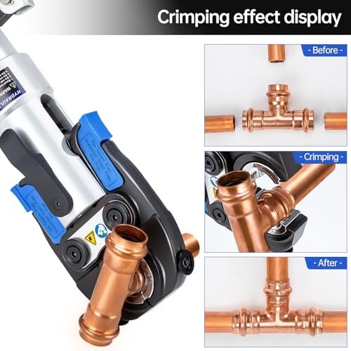 IBOSAD Copper Tube Fittings Hydraulic Pipe Crimping Tool with 1/2 inch,3/4 inch and 1 inch Jaw Copper Pipe Propress Crimpers Pressing Pliers,Suit for Narrow Space and Tee Fitting
