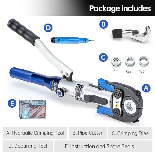 IBOSAD Copper Tube Fittings Hydraulic Pipe Crimping Tool with 1/2 inch,3/4 inch and 1 inch Jaw Copper Pipe Propress Crimpers Pressing Pliers,Suit for Narrow Space and Tee Fitting