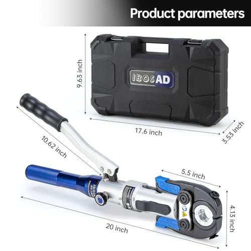 IBOSAD Copper Tube Fittings Hydraulic Pipe Crimping Tool with 1/2 inch,3/4 inch and 1 inch Jaw Copper Pipe Propress Crimpers Pressing Pliers,Suit for Narrow Space and Tee Fitting
