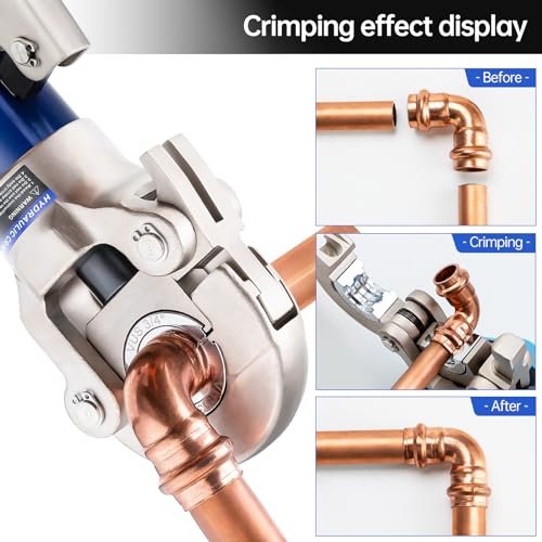 IBOSAD Copper Tube Fittings Hydraulic Pipe Crimping Tool with 1/2",3/4" and 1" Jaw Copper Pipe Press Crimper Pressing Pliers, with Pipe Cutter