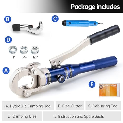IBOSAD Copper Tube Fittings Hydraulic Pipe Crimping Tool with 1/2",3/4" and 1" Jaw Copper Pipe Press Crimper Pressing Pliers, with Pipe Cutter