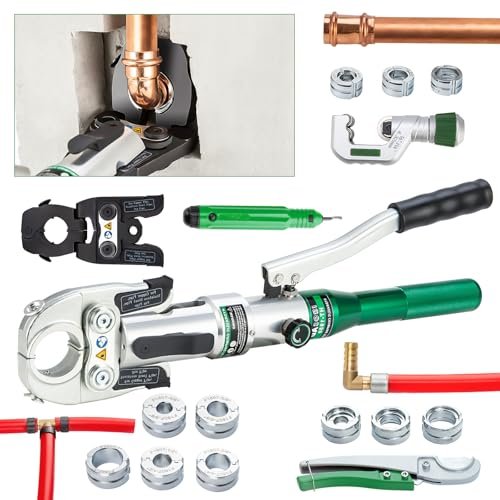IBOSAD Hydraulic Copper Pipe Tube Fittings Crimping Tool with1/2,3/4,1" for Copper and F877 Stainless PEX Press,3/8 to 1" for F1807 Pex Pipe (with extra Multi-directional Jaw)