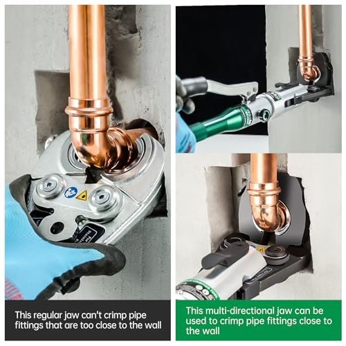 IBOSAD Hydraulic Copper Pipe Tube Fittings Crimping Tool with1/2,3/4,1" for Copper and F877 Stainless PEX Press,3/8 to 1" for F1807 Pex Pipe (with extra Multi-directional Jaw)