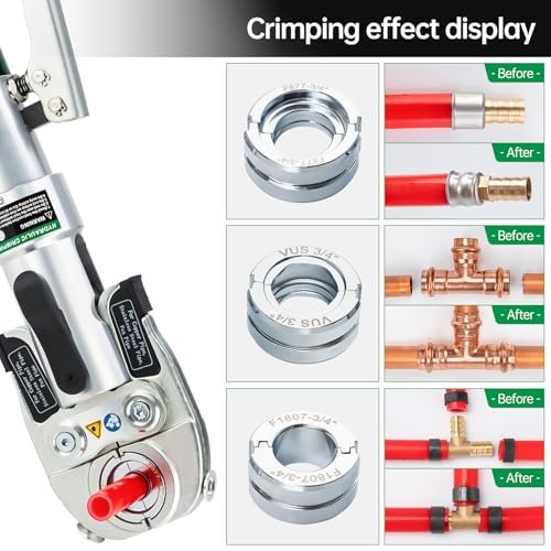 IBOSAD Hydraulic Copper Pipe Tube Fittings Crimping Tool with1/2,3/4,1" for Copper and F877 Stainless PEX Press,3/8 to 1" for F1807 Pex Pipe (with extra Multi-directional Jaw)