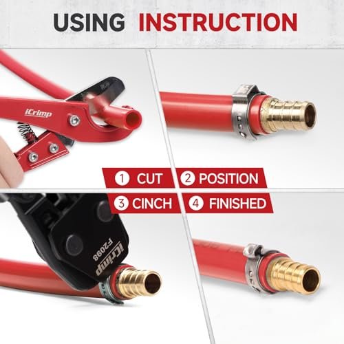 iCrimp PEX Pipe Clamp Crimping Tool Kit Cinch Crimper Tool for Stainless Steel Clamps from 3/8-inch to 1-inch with 1/2-inch 20pcs and 3/4-inch 10pcs SS PEX Clamps
