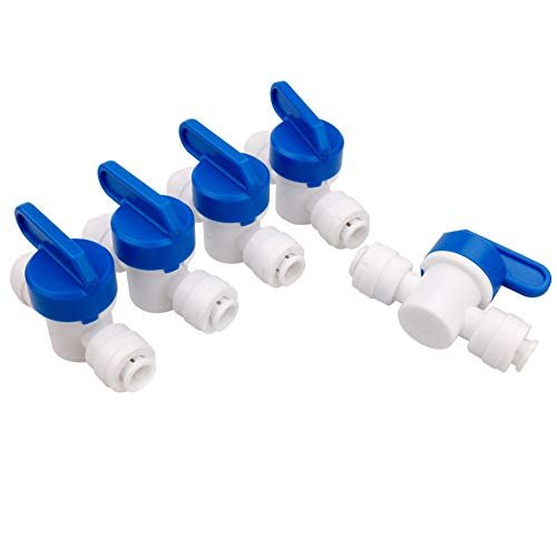 Inline Shut Off Ball Valve 3/8 inch OD Tubing&Hose&Pipe Use Plastic Quick Connect Fittings for Water Purifier RODI System (Pack of 5)