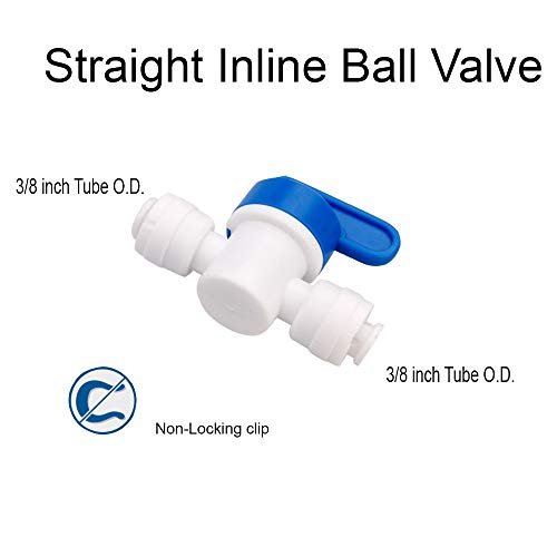 Inline Shut Off Ball Valve 3/8 inch OD Tubing&Hose&Pipe Use Plastic Quick Connect Fittings for Water Purifier RODI System (Pack of 5)