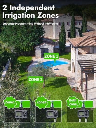 Insoma 2-Zone Sprinkler Timer, Programmable Garden Hose Timer with Auto/Manual/Rain Delay Modes | Water-Saving Irrigation Controller for Lawn, Yard & Drip Systems | Waterproof Design & Easy Setup