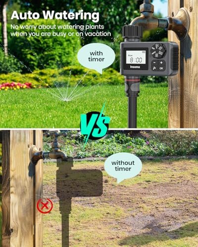 Insoma Outdoor Garden Hose Faucet Timers, Programmable Water Sprinkler Timer with Rain Delay/Manual/Automatic Drip Irrigation and Lawn Watering System for Yard, 1 Outlet