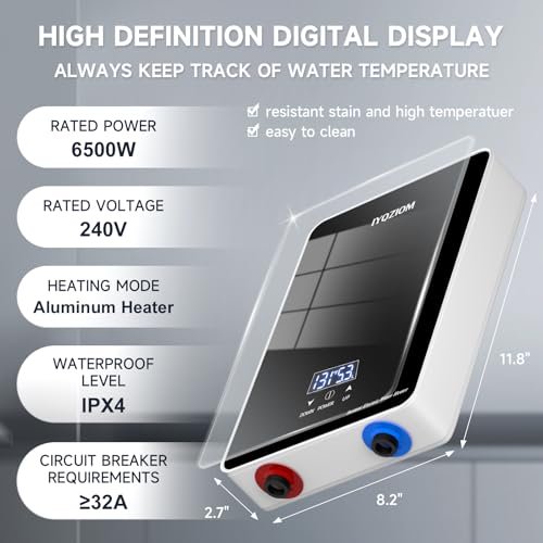 Instant Electric Water Heater 240V 6.5kW.Tankless Water Heater for Kitchen with Self Modulating Technology.Tankless On Demand Water Heater.Electric Hot Water Heaters for Sink.Overheating Protection.