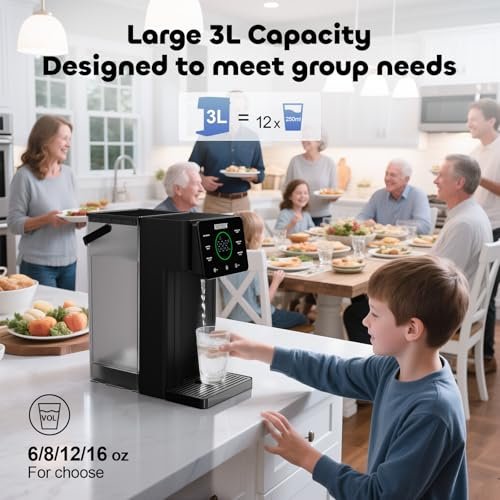 Instant Hot Water Dispenser Countertop for Rapid Heating, Electric Kettle with 6 Temperature Settings & 4 Volume Options, Water Boiler with 3L Removable BPA-Free Water Tank