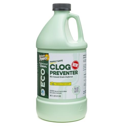 Instant Power Eco Clog Preventer - Enzyme Drain Cleaner Liquid and Deodorizer for Sink, Shower, Toilet, Garbage Disposal Cleaner, Bio-Based Drain Defense, Smell Remover and Odor Eliminator - 2 Liters