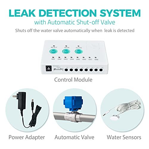 iSpring LS43 Water Leak Detector Alarm System, Automatic Shut-Off Valve and 2 Detection Sensors, Connects Up to 8 Sensor to Prevent Flooding, 3/4" NPT