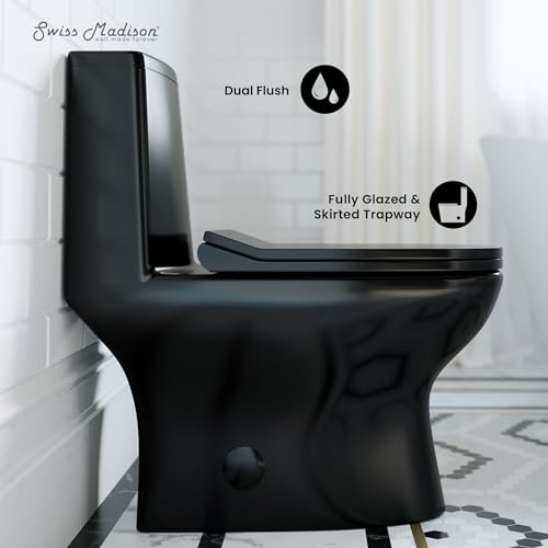 Ivy One Piece Toilet Dual Vortex Flush in Glossy Black 1.1/1.6 gpf