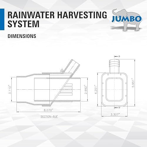 JUMBO Rooftop Rainwater Harvesting System from Downspouts Diverter Size 2” x 3”