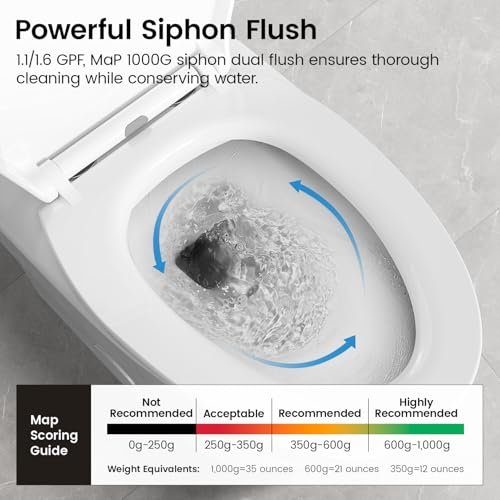 K-0351DF Elongated One Piece Toilet, ADA Comfort Seat Height 17.2", Dual Flush 1.1/1.6 GPF Compact Toilet, Soft-Close Seat, 12" Rough-In, MAP 1000g for Bathrooms, Modern White Skirted Toilet