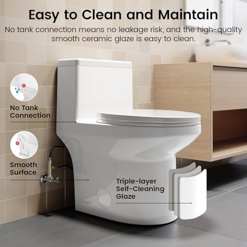 K-0351DF Elongated One Piece Toilet, ADA Comfort Seat Height 17.2", Dual Flush 1.1/1.6 GPF Compact Toilet, Soft-Close Seat, 12" Rough-In, MAP 1000g for Bathrooms, Modern White Skirted Toilet