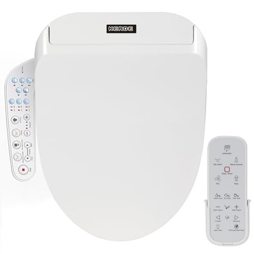 KERDE P30B Smart Bidet Toilet Seat - Dual Control (Side Panel & Remote), Warm Water Wash, Heated Seat, Warm Air Dryer, LED Night Light,Existing Toilets Electric Bidet Elongated Electronic Heated