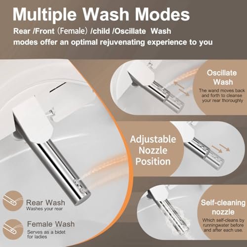 KERDE P30B Smart Bidet Toilet Seat - Dual Control (Side Panel & Remote), Warm Water Wash, Heated Seat, Warm Air Dryer, LED Night Light,Existing Toilets Electric Bidet Elongated Electronic Heated