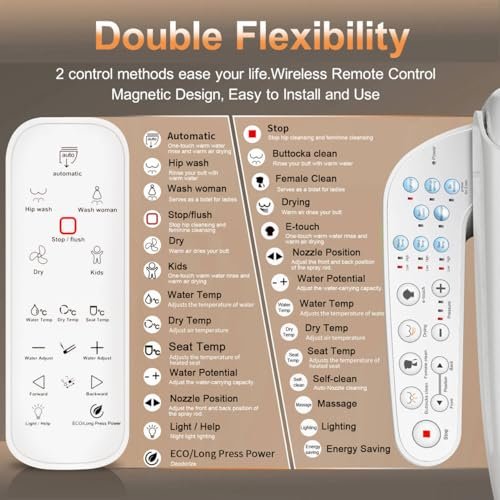 KERDE P30B Smart Bidet Toilet Seat - Dual Control (Side Panel & Remote), Warm Water Wash, Heated Seat, Warm Air Dryer, LED Night Light,Existing Toilets Electric Bidet Elongated Electronic Heated