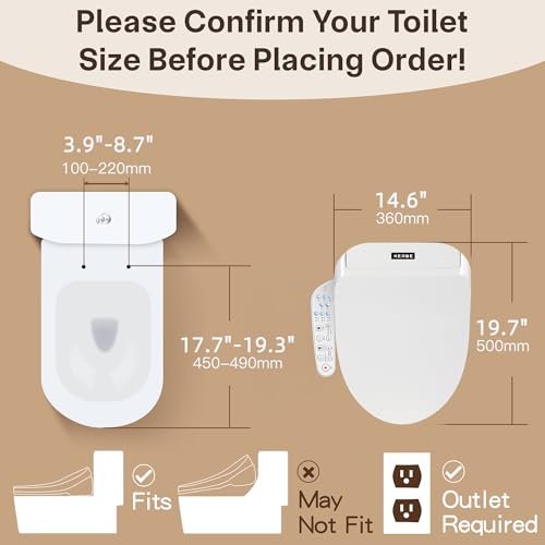 KERDE P30B Smart Bidet Toilet Seat - Dual Control (Side Panel & Remote), Warm Water Wash, Heated Seat, Warm Air Dryer, LED Night Light,Existing Toilets Electric Bidet Elongated Electronic Heated