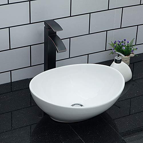 Kichae Oval Vessel Sink 16"x13" Modern Bathroom Vessel Sink Above Counter Egg Oval Shape White Porcelain Ceramic Vessel Vanity Sink Art Basin