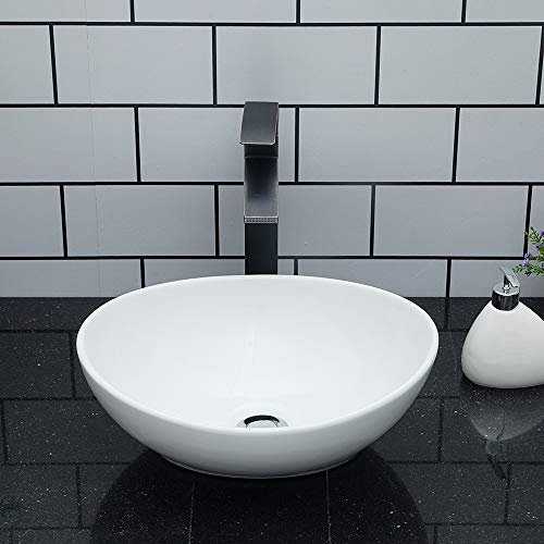 Kichae Oval Vessel Sink 16"x13" Modern Bathroom Vessel Sink Above Counter Egg Oval Shape White Porcelain Ceramic Vessel Vanity Sink Art Basin