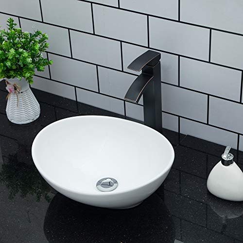 Kichae Oval Vessel Sink 16"x13" Modern Bathroom Vessel Sink Above Counter Egg Oval Shape White Porcelain Ceramic Vessel Vanity Sink Art Basin