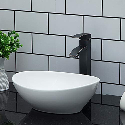 Kichae Oval Vessel Sink 16"x13" Modern Bathroom Vessel Sink Above Counter Egg Oval Shape White Porcelain Ceramic Vessel Vanity Sink Art Basin