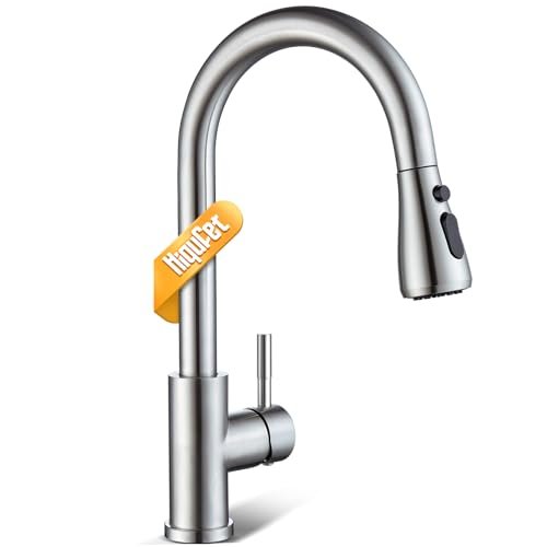 Kitchen Faucet with Pull Down Sprayer, Brushed Nickel High Arc Single Handle Kitchen Sink Faucet for Pot Filler, Stainless Steel Commercial Modern Rv Farmhouse Camper Laundry Bar Sink Faucets