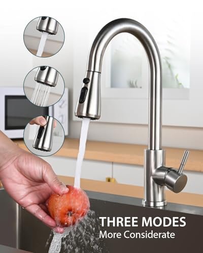 Kitchen Faucet with Pull Down Sprayer, Brushed Nickel High Arc Single Handle Kitchen Sink Faucet for Pot Filler, Stainless Steel Commercial Modern Rv Farmhouse Camper Laundry Bar Sink Faucets