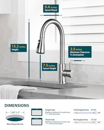 Kitchen Faucet with Pull Down Sprayer, Brushed Nickel High Arc Single Handle Kitchen Sink Faucet for Pot Filler, Stainless Steel Commercial Modern Rv Farmhouse Camper Laundry Bar Sink Faucets