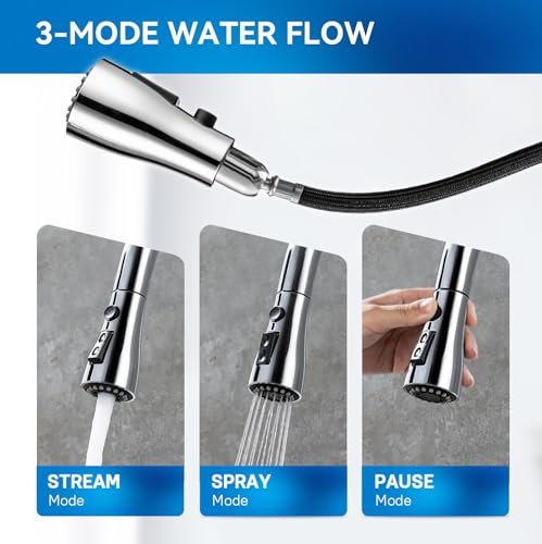 Kitchen Faucet with Pull Down Sprayer, Chrome Faucet for Kitchen Sink Stainless Steel Kitchen Faucets, Single Handle 1 or 3 Hole Faucet with Escutcheon for RV, Outdoor, Laundry & Utility Room Sink