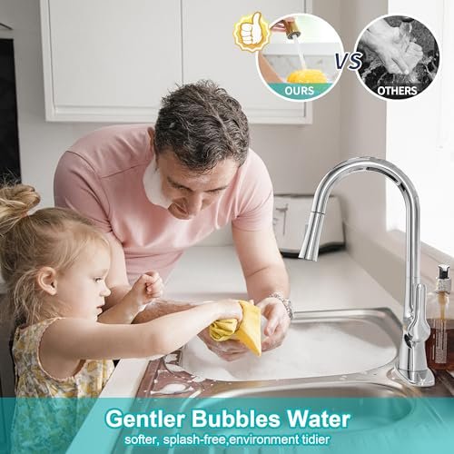 Kitchen Faucet with Pull Down Sprayer, Polished Chrome Kitchen Sink Faucet 1 or 3 Hole, High Arc Single Handle Spot Resist Stainless Steel Kitchen Faucets for Farmhouse Camper Laundry Rv Bar