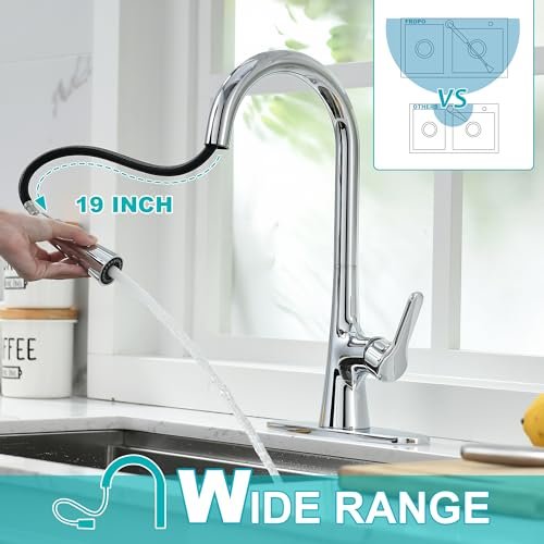 Kitchen Faucet with Pull Down Sprayer, Polished Chrome Kitchen Sink Faucet 1 or 3 Hole, High Arc Single Handle Spot Resist Stainless Steel Kitchen Faucets for Farmhouse Camper Laundry Rv Bar