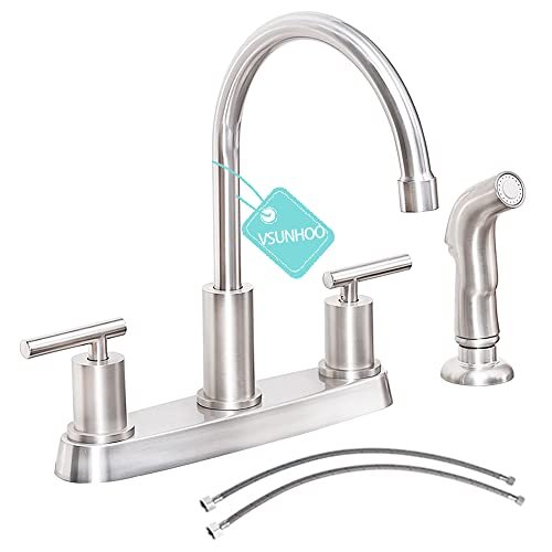 Kitchen Faucet with Sprayer, Brushed Nickel Kitchen Sink Faucet, 3 or 4 Hole RV Faucet for Kitchen Sink, Stainless Steel Touch Kitchen Faucet with Side Sprayer, TDLKF024L