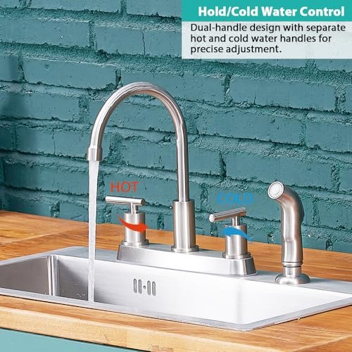 Kitchen Faucet with Sprayer, Brushed Nickel Kitchen Sink Faucet, 3 or 4 Hole RV Faucet for Kitchen Sink, Stainless Steel Touch Kitchen Faucet with Side Sprayer, TDLKF024L