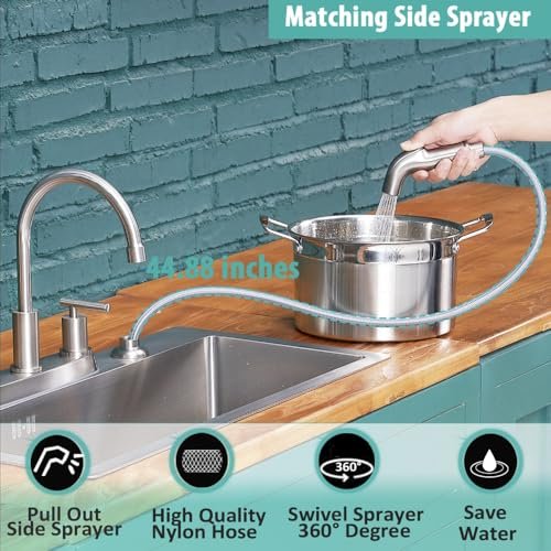 Kitchen Faucet with Sprayer, Brushed Nickel Kitchen Sink Faucet, 3 or 4 Hole RV Faucet for Kitchen Sink, Stainless Steel Touch Kitchen Faucet with Side Sprayer, TDLKF024L