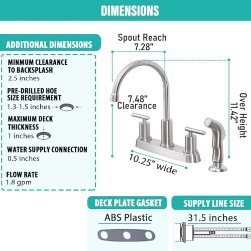 Kitchen Faucet with Sprayer, Brushed Nickel Kitchen Sink Faucet, 3 or 4 Hole RV Faucet for Kitchen Sink, Stainless Steel Touch Kitchen Faucet with Side Sprayer, TDLKF024L